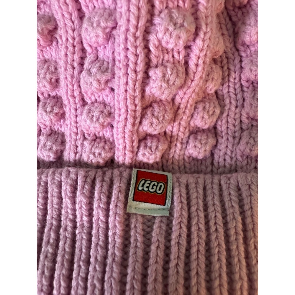 Lego Pink Bobble Knit Beanie Hat With Folded Cuff & Face Logo - Picture 3 of 5